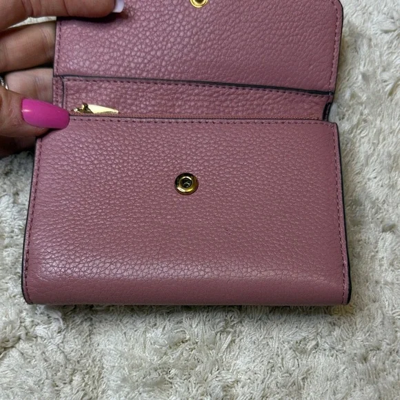 Tory Burch Kira Mauve Pebbled Leather Medium Flap Wallet - Picture 7 of 11